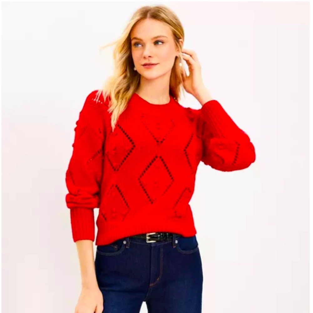 LOFT Geo Pointelle Bobble Red Sweater